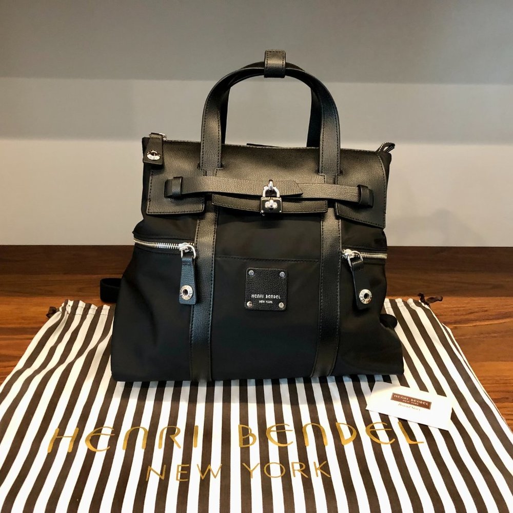 Henri Bendel New York Jetsetter Convertible Backpack - Black/Silver